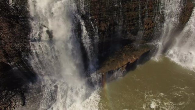 4k Aerial Winter Tennessee Waterfall Birds Eye View 001 Hover