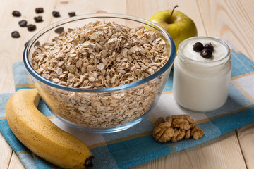 oat flakes and yoghurt, fruits and nuts, delicious muesli