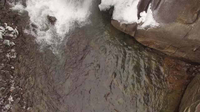4k Aerial Snow Tennessee Waterfall 001 Tilt up Ascend