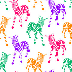 Fototapeta na wymiar Colorful zebra seamless pattern. Wild animal texture. design trendy fabric texture, illustration.