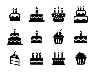 Fotobehang Birthday icon collection - Birthday food Cake set © Icons-Studio