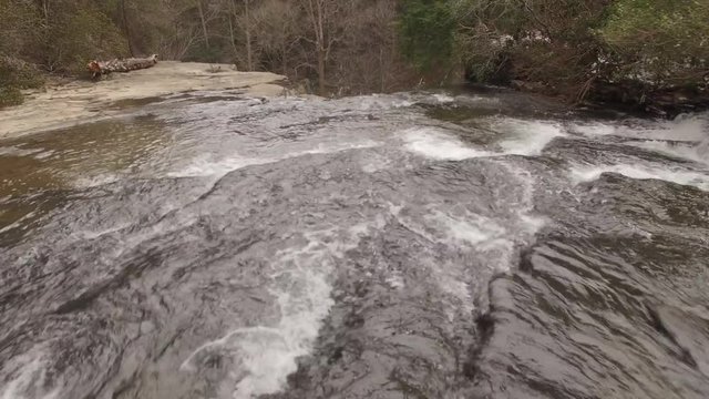 4k Aerial Snow Tennessee Waterfall Bird's Eye View 005 Fly Over Tilt Down