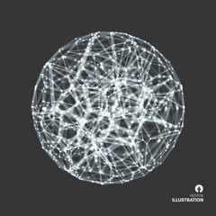 Sphere. 3d vector wireframe object. Illustration with connected lines and dots. Abstract grid design. Connection structure. Technology style.