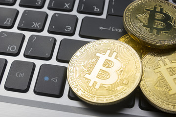 Bitcoin gold coin. Cryptocurrency concept. Virtual currency background.