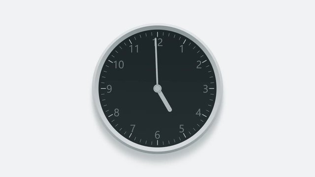 Office wall clock measuring off working hours from 9 a.m. to 5 p.m. Time lapse animation