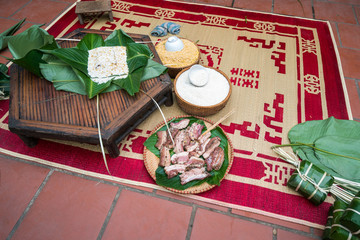 Ingradients to make Chung cake, the most important food of Vietnamese lunar new year Tet