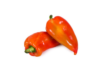 Two bulgarian sweet bell peppers on white background.