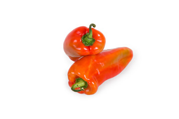 Two bulgarian sweet bell peppers on white background.