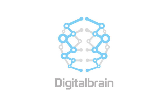 Creative Blue Brain Technology Logo Design Illustration
