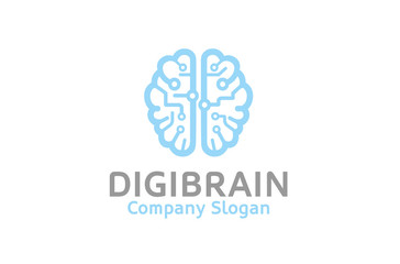Creative Blue Brain Technology Logo Design Illustration