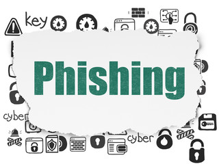 Fototapeta premium Privacy concept: Painted green text Phishing on Torn Paper background with Hand Drawn Security Icons