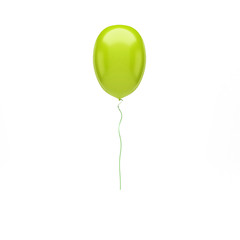Yellow green balloon on center isolated on white background. 3D illustration of celebration, party balloons