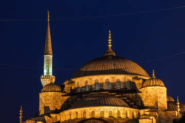 Fototapeta na wymiar Blue Mosque Domes At Night In Istanbul