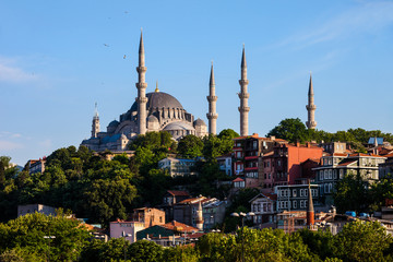 Fototapeta na wymiar Suleymaniye Mosque and Traditional Houses in Istanbul
