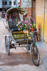 Fototapeta na wymiar Pedicab on a Nepalese Side Street