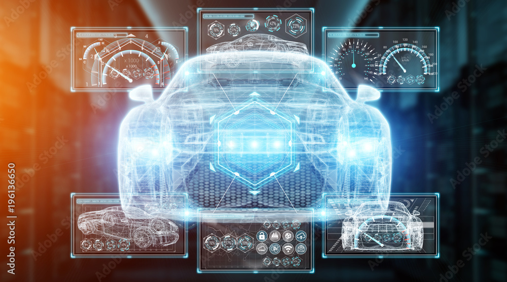 Poster modern digital smart car interface 3d rendering