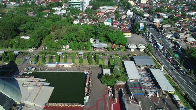 Taman Pelangi means rainbow parks in Yogyakarta city, viewed in aerial footage