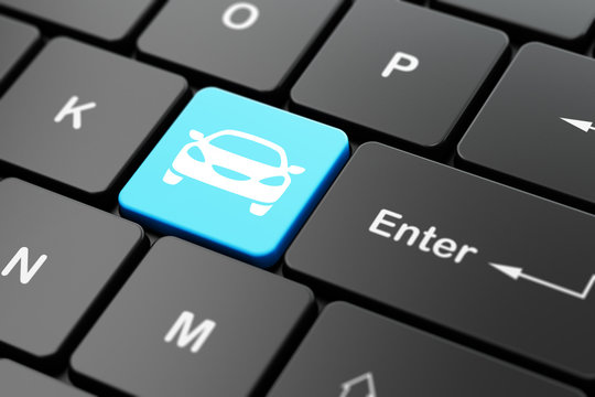 Travel concept: computer keyboard with Car icon on enter button background, 3D rendering
