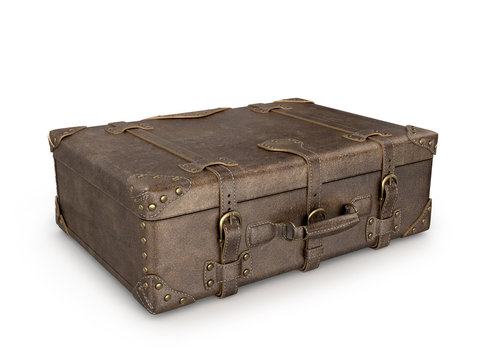 Leather suitcase on a white background. 3D illustration