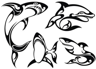 Black and white tattoo silhouette of sharks