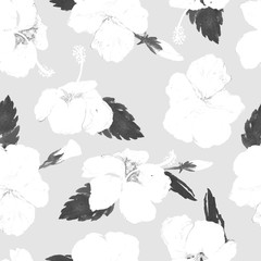Watercolor Seamless Pattern. Hand Painted Illustration of Tropical Leaves and Flowers. Tropic Summer Motif with Hibiscus Pattern.
