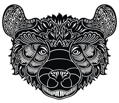 Decorative Bear Head Logo  Emblem in tattoo style
