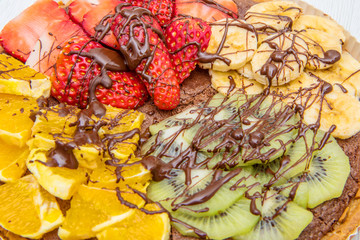 chocolate tarte with mixed fresh fruit