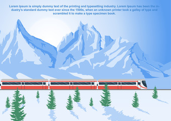 Sightseeing train running in mountains, the Glacier Express in winter