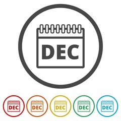 December calendar icon, Calendar sign, December month symbol, 6 Colors Included