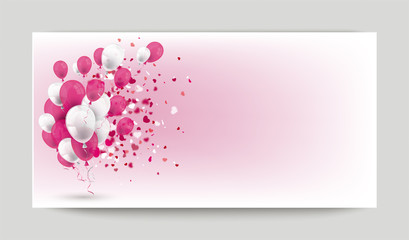 Pink White Balloons Confetti Hearts Template