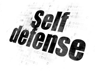 Privacy concept: Pixelated black text Self Defense on Digital background