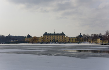 Water view at Drottningholm a gray winterday