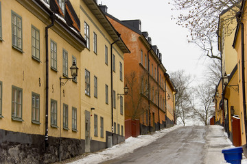 Old houses at Sodemalm in Stockholm a winter day
