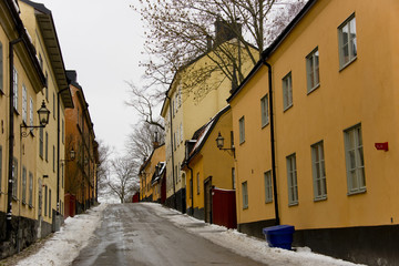 Old houses at Sodemalm in Stockholm a winter day