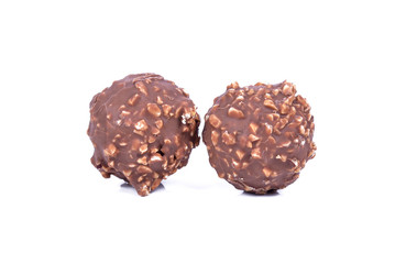 Chocolate candies collection. Beautiful Belgian truffles isolated on white background