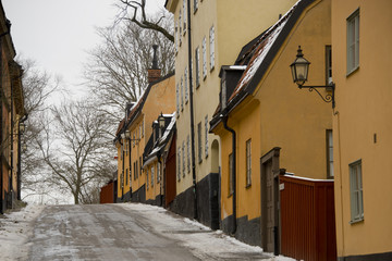 Old houses at Sodemalm in Stockholm a winter day