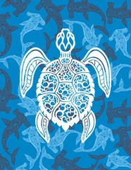 Sea turtle.Decorative  turtle