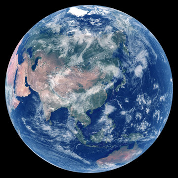 Earth from space. Satellite image of planet Earth. Photo of globe. Isolated physical map of Asia (China, Japan, India, Russia, Korea, Saudi Arabia, Iran). Elements of this image furnished by NASA.