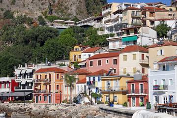 Fototapeta na wymiar old colorful buildings street Parga Greece