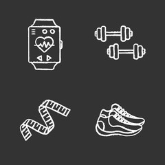 Fitness chalk icons set