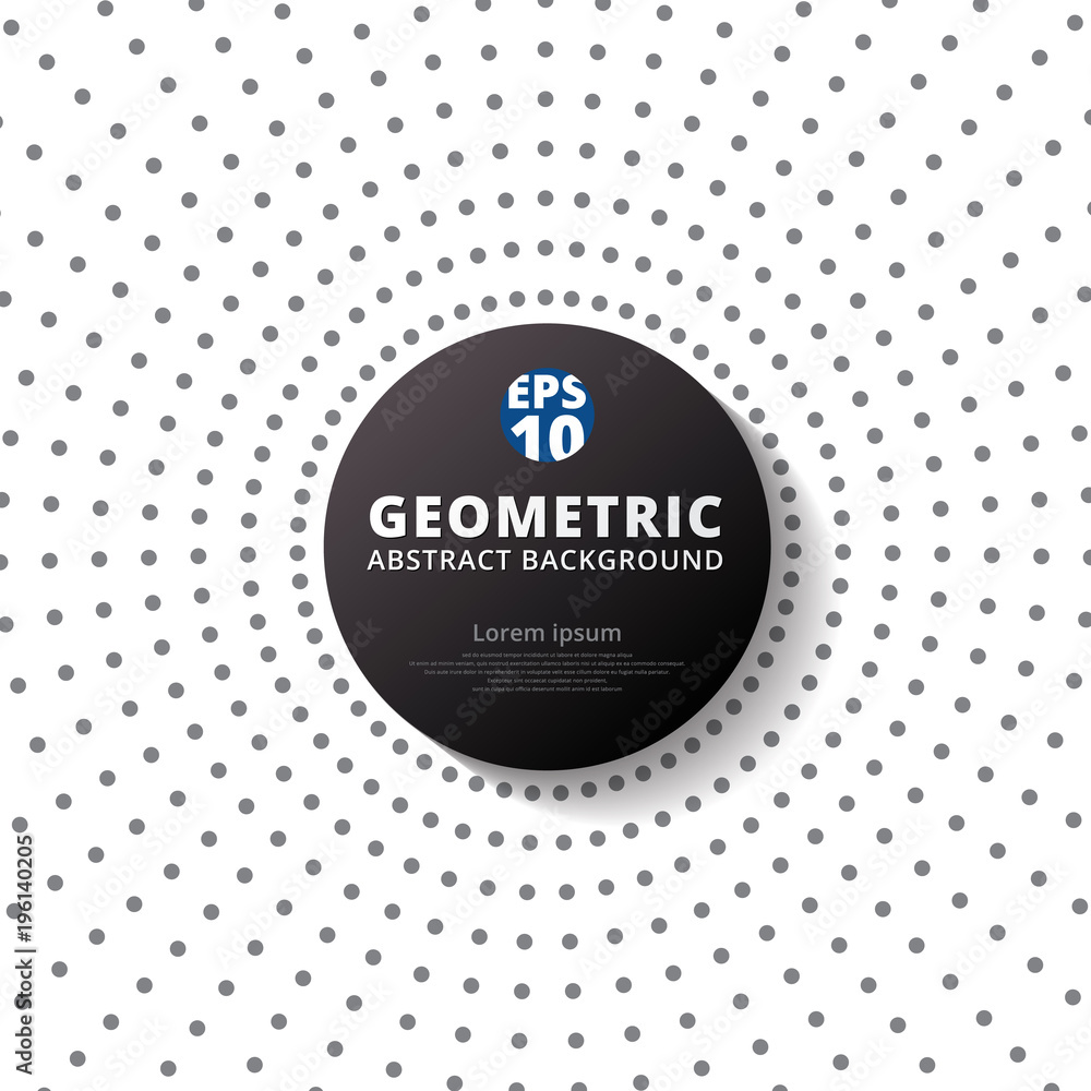 Poster abstract gray color dots pattern halftone radius with black circle label on white background.