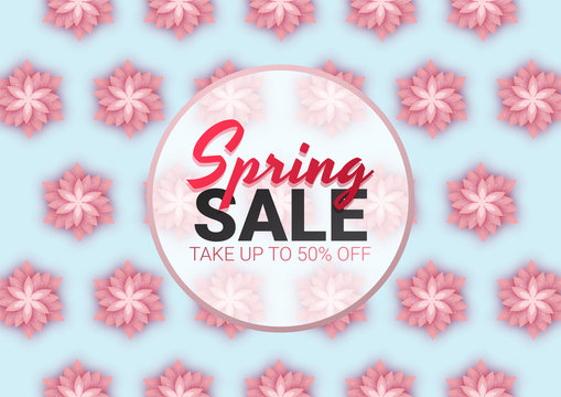 Spring sale floral advertizing poster, board. Banner with paper flowers. Vector illustration