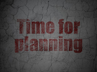 Time concept: Red Time for Planning on grunge textured concrete wall background