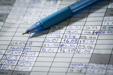 Employee's time recording paper sheet for sign in and sign out at workplace