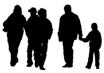 Families with child walking on white background