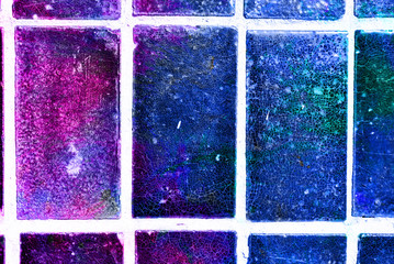 Rectangular bright shiny colors of blue, purple palette old slab on the wall, grunge background texture