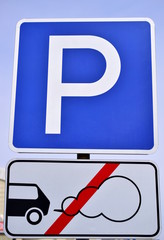 Parking sign. Parking with the engine running is prohibited.