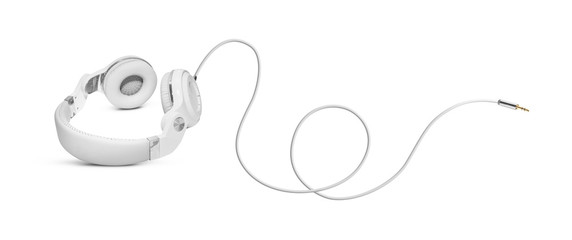 White headphones and Convention Aux cable 3.5 mm