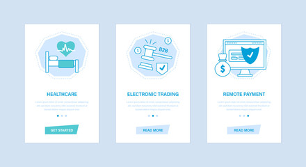 Healthcare, electronic trading, remote payment. User interfaces, screens phones.