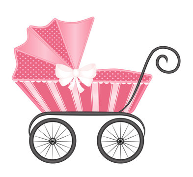 Vintage baby pram carriage vector- Pink